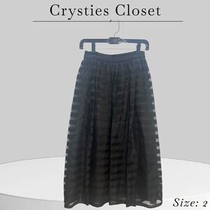 Erin Fetherston‎ Black Maxi Skirt Size 2 Striped Sheer Overlay Elegant